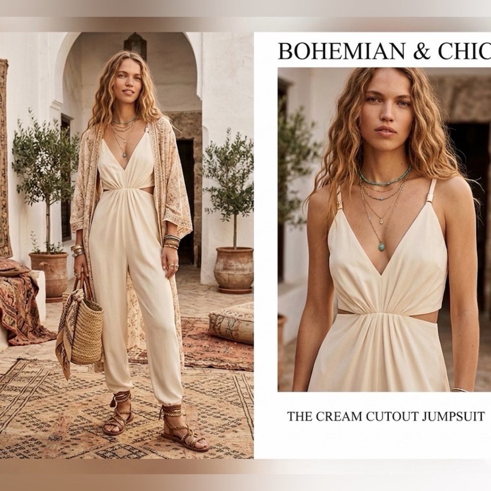 Zara sleeveless wide-leg jumpsuit with side cut-outs and a V-neckline Med size
